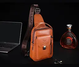 Шкіряний чоловічий рюкзак слінг з ручкою BULL 26х18х8 см sum0028262 - мініатюра 2