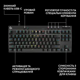 Клавіатура Logitech G PRO X TKL Rapid Linear USB UA Black (920-013233) - мініатюра 11