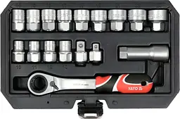 Набір торцевих голівок Yato Spline 10-24 мм 1/2", 3/8" в кейсі, 17 шт