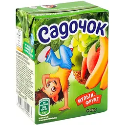 Мультифруктовий соковий напій Садочок з м'якоттю пастеризований  0.2 л (пластикова трубочка)