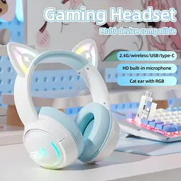 Навушники Onikuma ігрові бездротові з котячими вушками GT89 з мікрофоном та RGB підсвічуванням до 70 годин роботи Блютуз - мініатюра 8