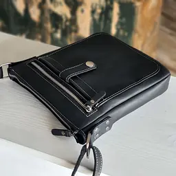 Чоловіча шкіряна сумка планшет GS 22*20*3 см чорна з сірою стрічкою (ПЛ 001 черн/сер) 200 мм - мініатюра 4