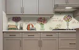 Вініловий кухонний фартух Be happy наклейка для кухні ПВХ букети написи Квіти Бежевий Happy Pocket Z181681 - мініатюра 4