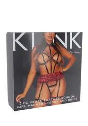 BDSM-костюм учениці Leg Avenue Harness teddy & skirt L Black, портупея, міні-спідниця, екошкіра - мініатюра 5
