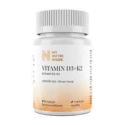 Вітамін D3+K2, Vitamin D3+K2, 5000 МО/50 мкг, 60 капсул My Nutri Week vit0003253