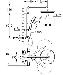 Душова система з термостатом для настінного монтажу Grohe Tempesta System 250 266702431, Чорний матовий - мініатюра 9