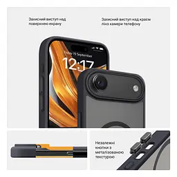 Чехол для Apple iPhone 17 Air, Uniq MagCase, черный, противоударный, панель-накладка с MagSafe, ударопрочный TPU+PC, с магнитом MagSafe, поддержка полноценной беспроводной зарядки, ArmorStandart (ARM86276) - мініатюра 3