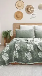 Муслінове покривало Forest Yesil 240х260 см+2 наволочки 50х70 см Saheser pbe0051352