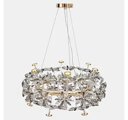 Кругла підвісна люстра Artlight 25028-650GD золота на 12 ламп G4 з прозорими та графітовими скляними квітами - мініатюра 2