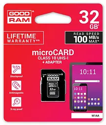 Карта пам'яті MicroSDHC 32GB UHS-I Class 10 Goodram + SD-adapter (M1AA-0320R12) - мініатюра 2