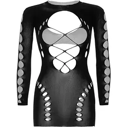Безшовна міні-сукня Leg Avenue Long sleeve cut out mini dress One size Black - мініатюра 5