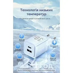 Зарядний пристрій Vention 1xUSB-C PD30W + 1xUSB QC3.0 30W GaN white (FEQW0-EU) - мініатюра 8