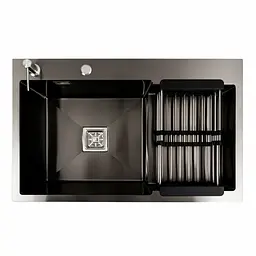 Кухонна мийка 78x50С L PVD чорна Platinum Handmade (поглиблена полиця, 3.0/1.0 мм), Чорний