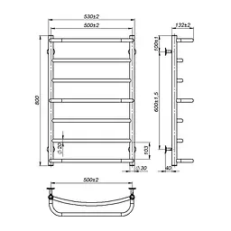 Рушникосушка водяна Onlyheat Thera 500/800/7, Хром - мініатюра 3
