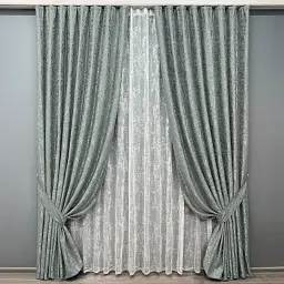 Комплект штор з тюлем VR-Textil Льон Мармур, сірий з білим, 2 штори 100×270 см + тюль 300×270 см, арт. 71-134/1