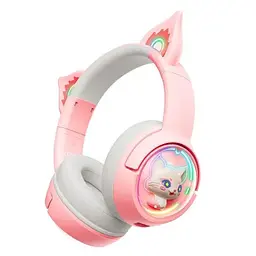 Дитячі ігрові бездротові Bluetooth навушники Onikuma B5 з RGB підсвічуванням і вбудованим мікрофоном Рожевий