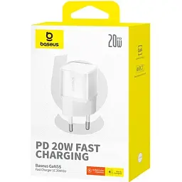 Мережевий зарядний пристрій Baseus GaN5S Fast Charger 1Type-C 20W EU P10162503213-00 White - мініатюра 8