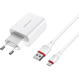Зарядний пристрій BOROFONE BA21A Long Journey USB QC3.0 + cable USB to Micro 5P 18W White (6931474702470)