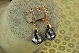 Сережки підвіски Xuping Jewelry Греза Сваровскі чорний камінь 3,5 см золотисті - мініатюра 2