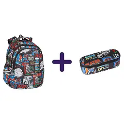 Набір: Рюкзак CoolPack Joy S Big City 21 л 39х28х17 см (F048673) + Пенал на блискавці CoolPack Campus Big City з органайзером для ручок, 23х9х5 см (F062673)