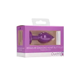 Анальна пробка з кристалом Ouch! Diamond Heart Butt Plug, 7.3 см (фіолетовий) - мініатюра 3
