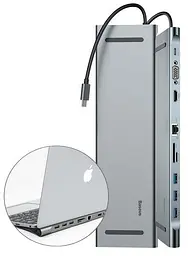Мультипортовий адаптер USB Хаб Baseus Enjoyment Series Type-C Notebook PD/HDXiaomi*2/VGA/RJ45/SD/TF/USB*3/Adapter CATSX-G0G Dark Grey - мініатюра 2
