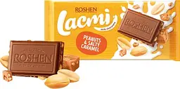 Шоколад молочний Roshen Lacmi з арахісом та шматочками солоної карамелі 90 г (819990) - мініатюра 2