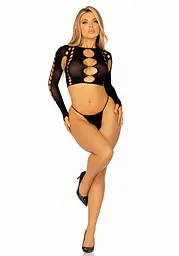 Комплект Leg Avenue Long sleeve crop top & string Black One Size - мініатюра 6