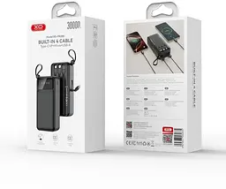 Зовнішній акумулятор XO PR280 з вбудованим кабелем 4-в-1 USB-C + iP 30000 mAh чорний - мініатюра 5