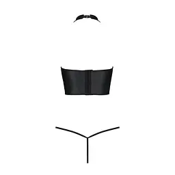 Комплект білизни з відкритими грудьми Passion GENEVIA SET WITH OPEN BRA S/M black, корсет, стрінги - мініатюра 4