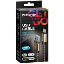 Дата кабель USB 2.0 AM to Micro 5P 1.0m USB08-03T gold Defender (87800) - мініатюра 3