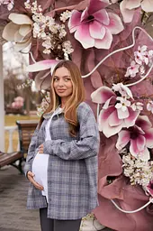 Жіноча сорочка для вагітних стилю oversize в клітинку для майбутніх мам Siena S - М (42 - 44) Lullababe сірий - мініатюра 6