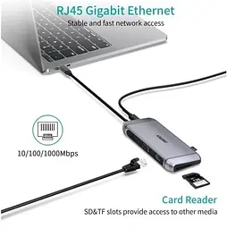 USB-Хаб Choetech USB-ХАБ USB Type-C 9-в-1 (HUB-M15-GY) - мініатюра 9