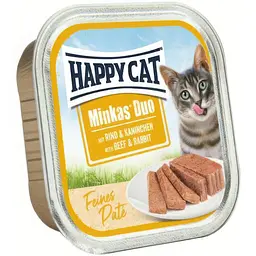 Вологий корм Happy Cat Minkas Duo Rind + Kaninchen для котів паштет в соусі з яловичиною та кроликом 100 г