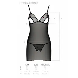 Сорочка з вирізами на грудях, стрінги Passion LOVELIA CHEMISE S/M, black - мініатюра 7