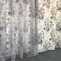 Атласні штори з квітами бежевого кольору 150х270 з тюлистом батистовим 400х270 на тасьме ALBO pbe0052628 - мініатюра 3