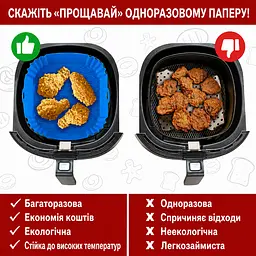 Квадратна щільна силіконова форма для аерогрилю, духовки та мультипечі з ребристим дном 20х20 см Блакитний 88548 - мініатюра 4