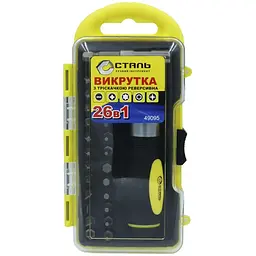Викрутка з тріскачкою реверсивна Сталь 26 в 1 з набором біт (102724) - мініатюра 2