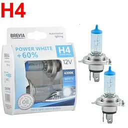 Автолампа галогенна Brevia Power White + 60% H4 12V 60/55W 4300K 2 шт (12040PWS)