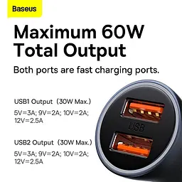 Адаптер автомобільний Baseus Golden Contactor Max Dual Fast Charger 60w CGJM000013 - мініатюра 8