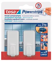 Гачки пластикові прямокутні L під плитку/метал Tesa Powerstrips білі 2 шт. - мініатюра 2