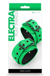 Наручники БДСМ манжети для зап’ясть NS Novelties ELECTRA WRIST CUFFS GREEN — зелені, з неопреновою підкладкою - мініатюра 2