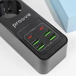 Мережевий фільтр Proove Power Strip P-03 (3 розетки + 4 USB + 2 Type-C) 2М black (PSP342420001) - мініатюра 3