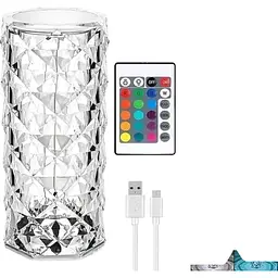 Настільна лампа нічник LED Rose Diamond 16 режимів підсвічування 5 Вт Світильник настільний з пультом від USB/батарейки
