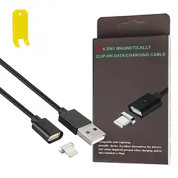 Кабель Clip-On Метал Lightning для iPhone чорний (магнітний)