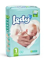 Підгузки дитячі Lody Baby Air newborn 1 (2-5 кг) Jumbo 76 шт. для новонароджених дихаючі