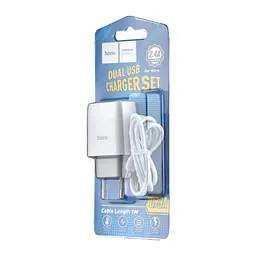 Мережевий зарядний пристрій Hoco C73A Glorious dual port charger set ( Micro ) ( EU ) Білий - мініатюра 2