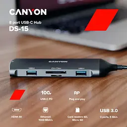 Порт-реплікатор Canyon 8-in-1 USB-C (CNS-TDS15) - мініатюра 3