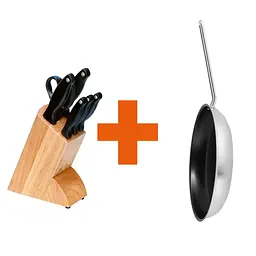 Комплект FISKARS: Набір ножів в деревяному блоці Kitchen Devil + Сковорода Steel 28 см