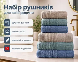 Набір турецьких махрових рушників Cestepe MicroCotton Premium 3 штуки 50x90 + 3 штуки 70х140 Nevara 2 щільність 600 г/м2 - мініатюра 2